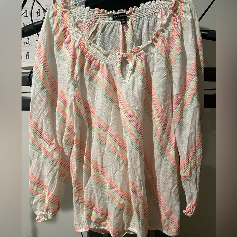 Lane Bryant 2x neon striped linen white blouse